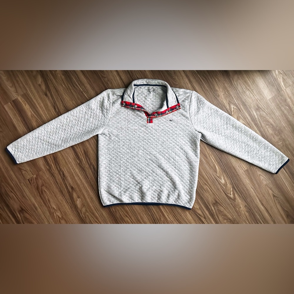 🐳 Vineyard Vines 🐳 Gray Quilted 1/4 Snap Close Pullover
